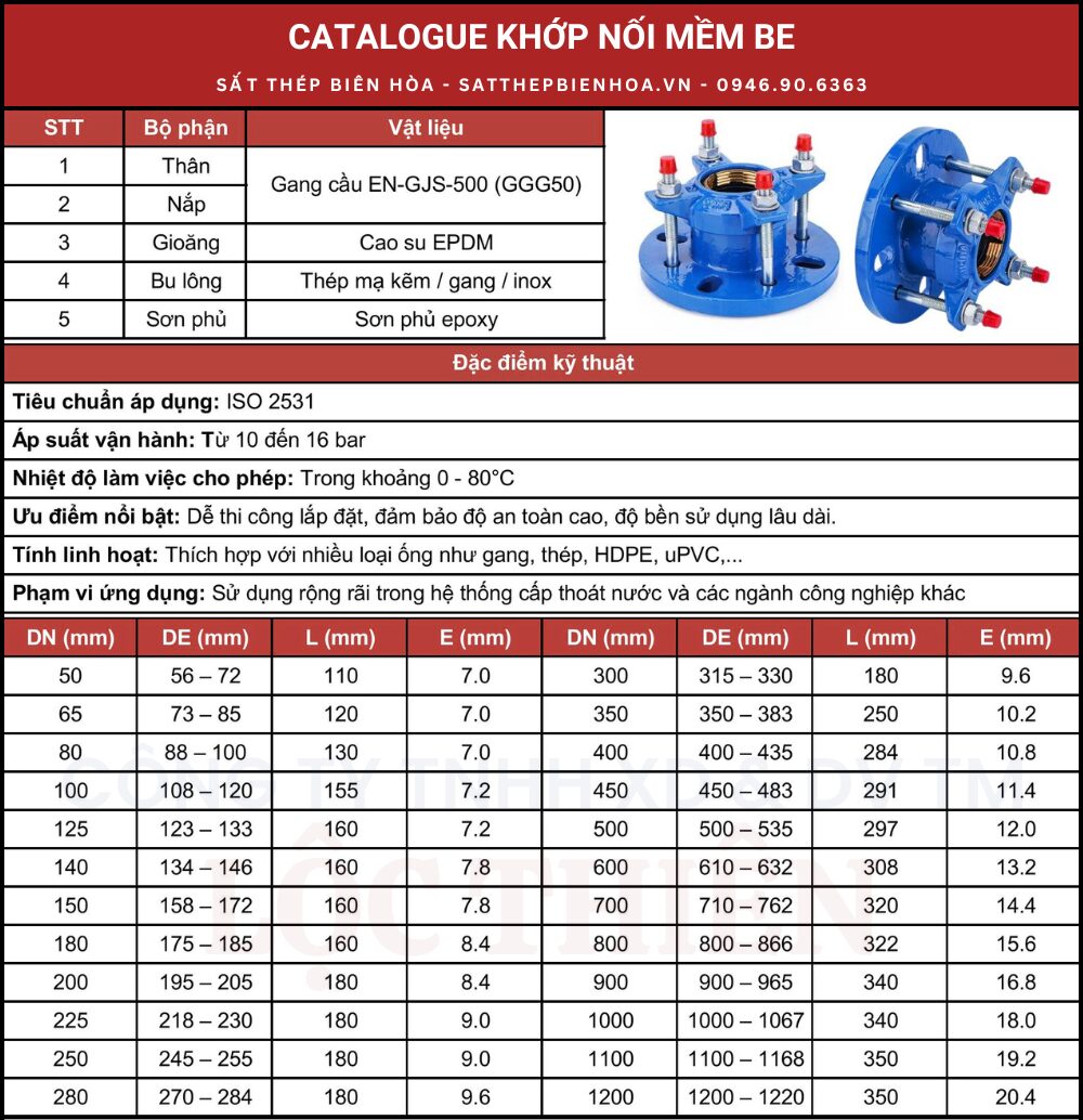 Catalogue khớp nối mềm BE