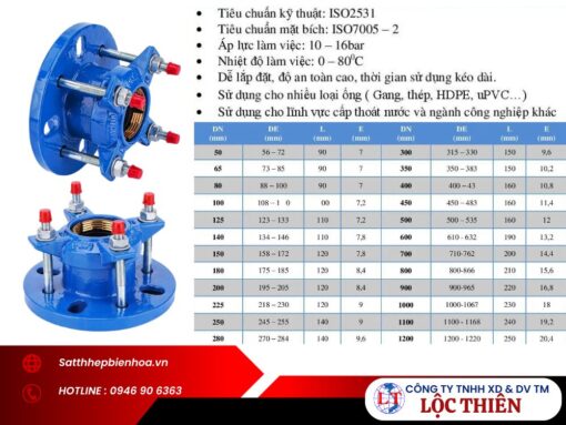 Hình ảnh quy cách của sản phẩm khớp nối mềm BE