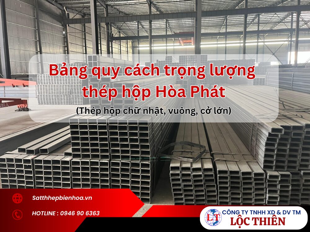 Bảng quy cách trọng lượng thép hộp Hòa Phát