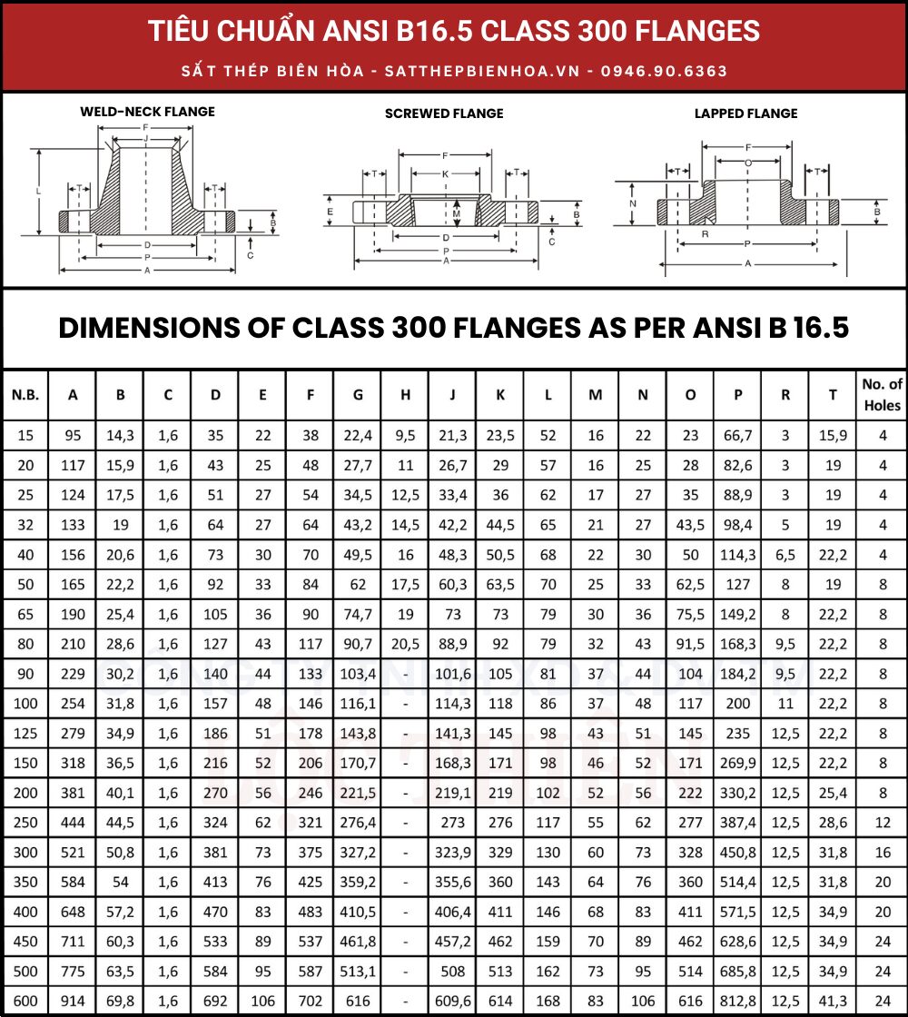 Tiêu chuẩn ANSI B16.5 Class 300 Flanges